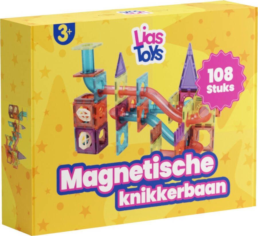 Lias Toys LiasToys Magnetisch speelgoed Magnetic tiles 108stuks Knikkerbaan Montessori speelgoed Magnetische Bouwstenen
