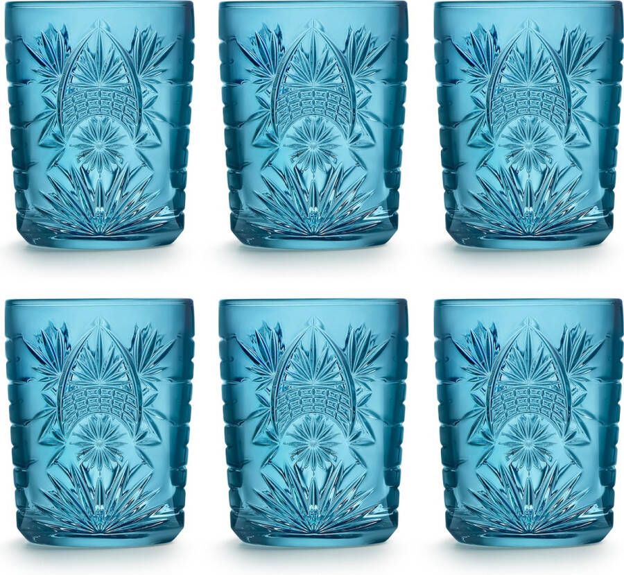 Libbey Drinkglas Atik Petrol Blue 350 ml 35 cl 6 Stuks Vaatwasserbestendig Vintage design Hoge kwaliteit