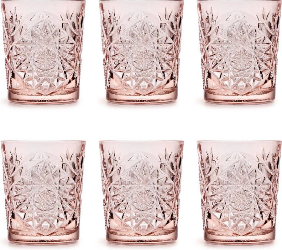 Libbey Drinkglas Hobstar Coral Pink – 355 ml 35 5 cl 6 stuks vintage design vaatwasserbestendig hoge kwaliteit
