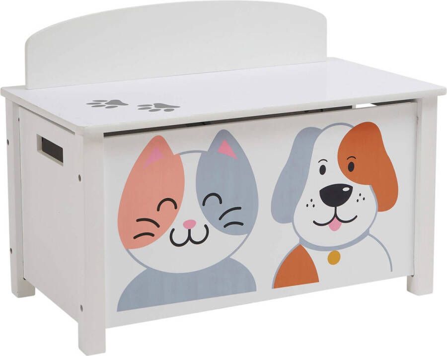 Liberty House toys Speelgoedkist Houten Speelgoedkist vrolijk design Katten- En Honden