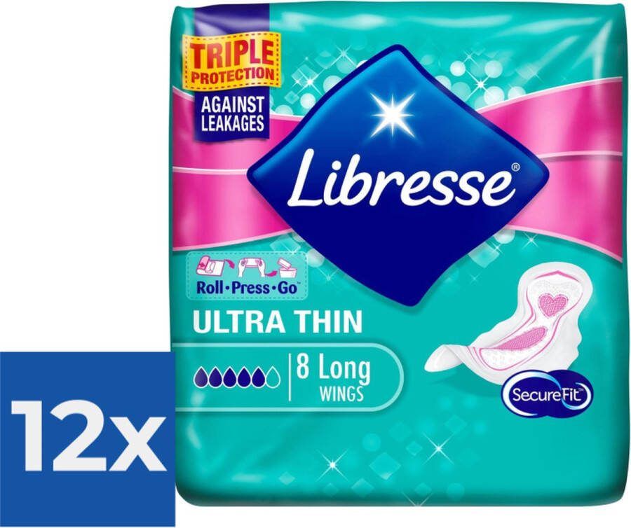 Libresse Maandverband Ultra Thin Long Wings 8 stuks Maandverband Voordeelverpakking 12 stuks