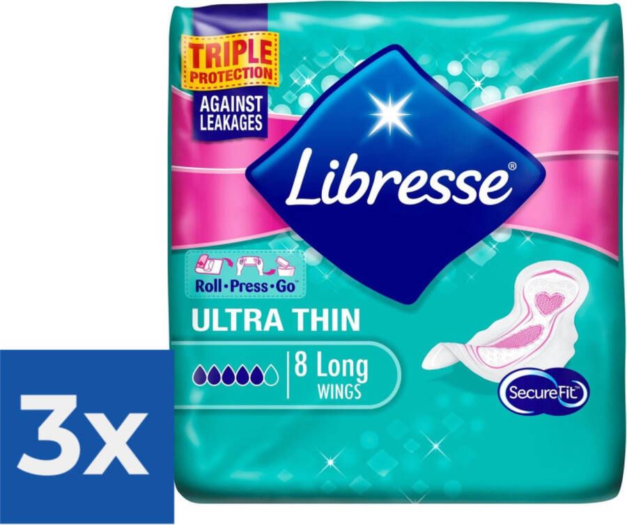 Libresse Maandverband Ultra Thin Long Wings 8 stuks Maandverband Voordeelverpakking 3 stuks