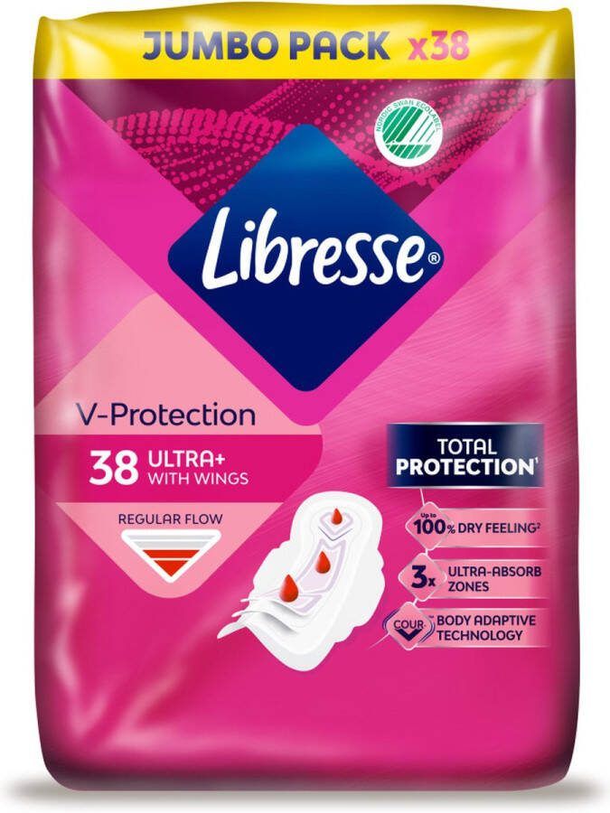 Libresse Ultra+ Regular Maandverband met vleugels Jumbo Pack 8 x 38 = 304 stuks