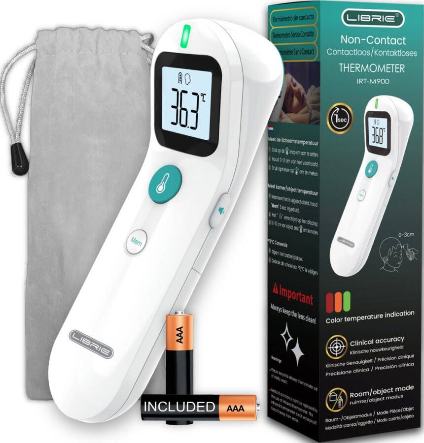 LIBRIE IRT-M900: 2023 Upgrade Klinische Nauwkeurige en Ultrasnelle Contactloze Thermometer voor Koortsmeting bij Alle Leeftijden