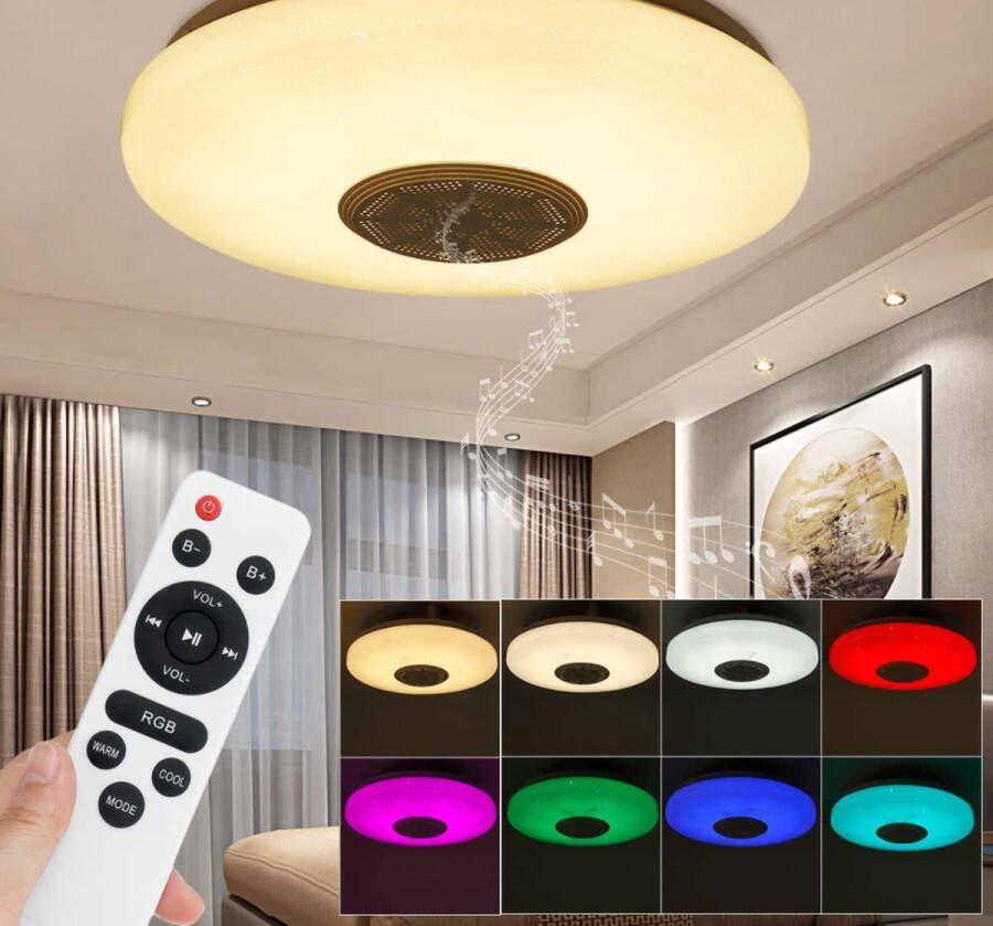 Lichtendirect LED Smart plafondlamp met bluetooth speaker- Plafonniere- App functie- RGB Kleuren- Afstandsbediening 36W- Slaapkamer- Woonkamer- Kinderkamer Lichtsterkte instelbaar- Nachtlamp- Ceiling light Plafond verlichting