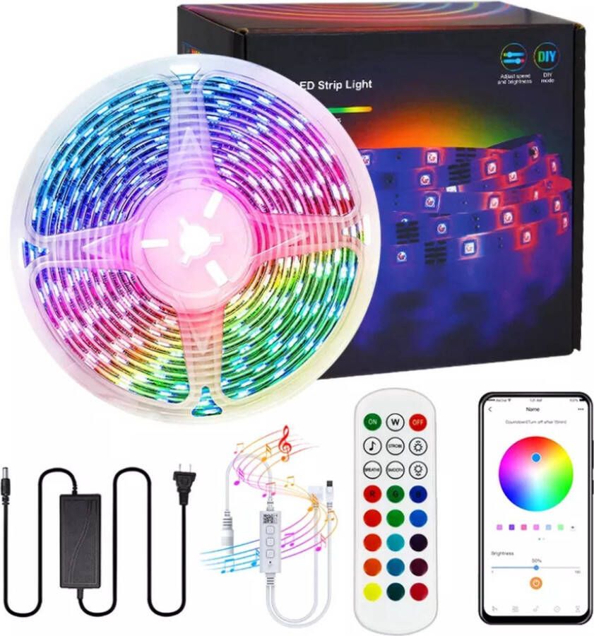 Lichtendirect -LED Strip 20 meter RGB verlichting dimbaar met afstandsbediening- Bluetooth zelfklevend-Led light strip Led lights Led strips Ledstrip