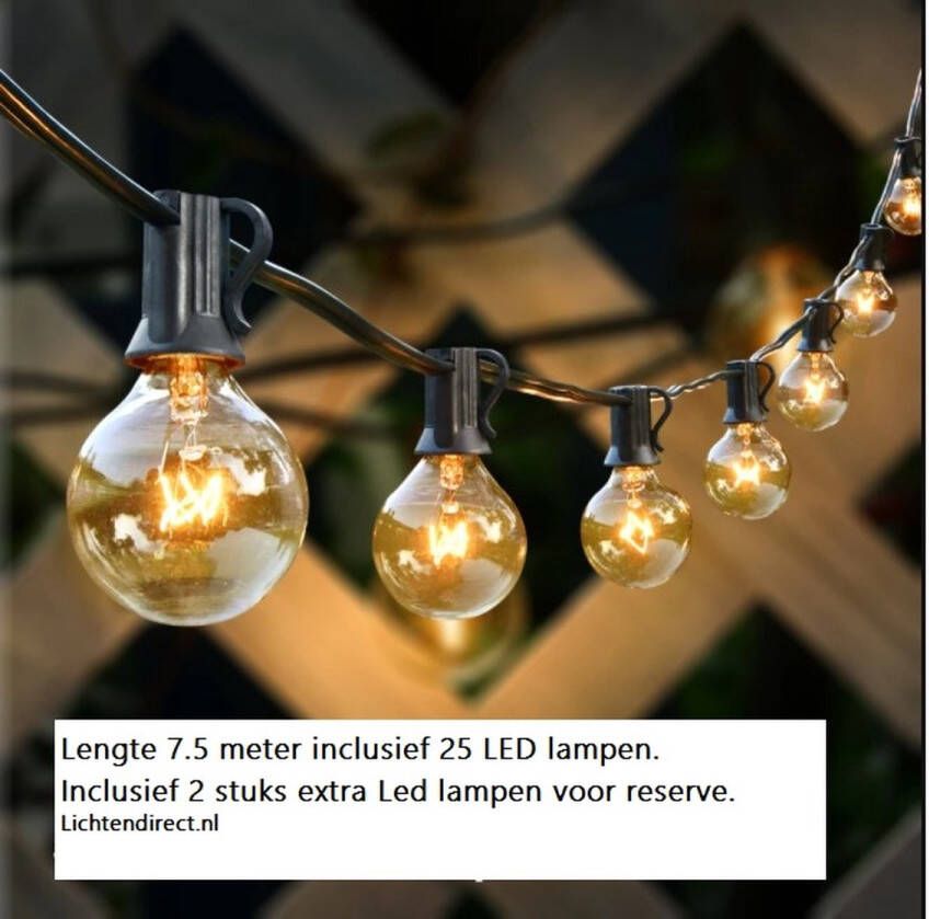 Lichtendirect Lichtsnoer 7.5 meter 25 led lampen Sliert lampen sfeer verlichting Transparant prikkabel ballicht bruiloft tuinverlichting kerst verlichting huis-tuin lichtsnoer terras verlichting verjaardag verlichting sfeer lichtslinger tuinlamp