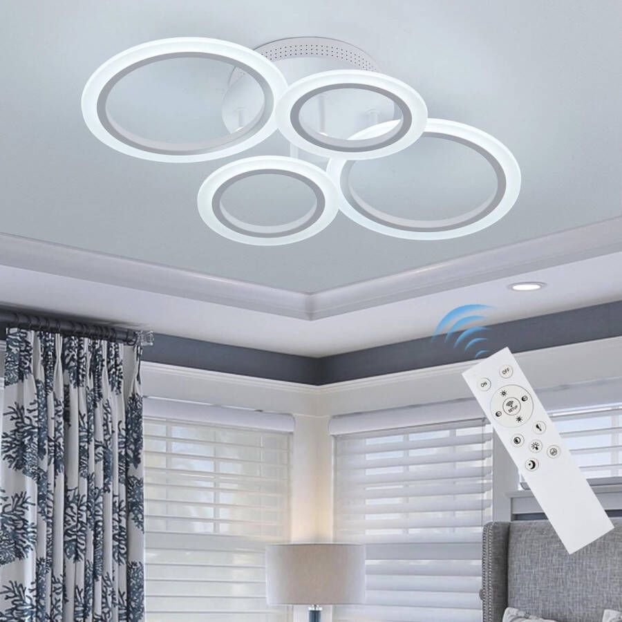Lichtendirect Plafonniere- Plafondlamp- Ringen- Woonkamerlamp- keukenlamp- Afstandsbediening- Dimbaar- 3 Licht kleuren- Wit