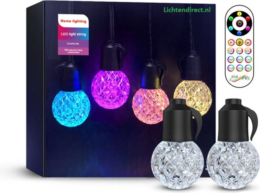 Lichtendirect Slimme Smart Led lichtsnoer- 10 meter- 50 Led lampen- met App functie en afstandsbediening- tuinverlichting- lichtsnoeren- voor buiten- prikkabel- buitenverlichting- waterbestendig IP65- prikkabel- Kerst verlichting lichtslinger