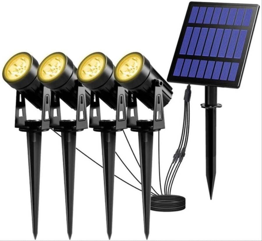 Lichtendirect Tuinverlichting op Zonne-energie- 4 LED Spots- Tuinspot -Waterdicht – Kantelbaar- Lantaarn- Buitenlamp- Wandlamp- Solar tuinverlichting