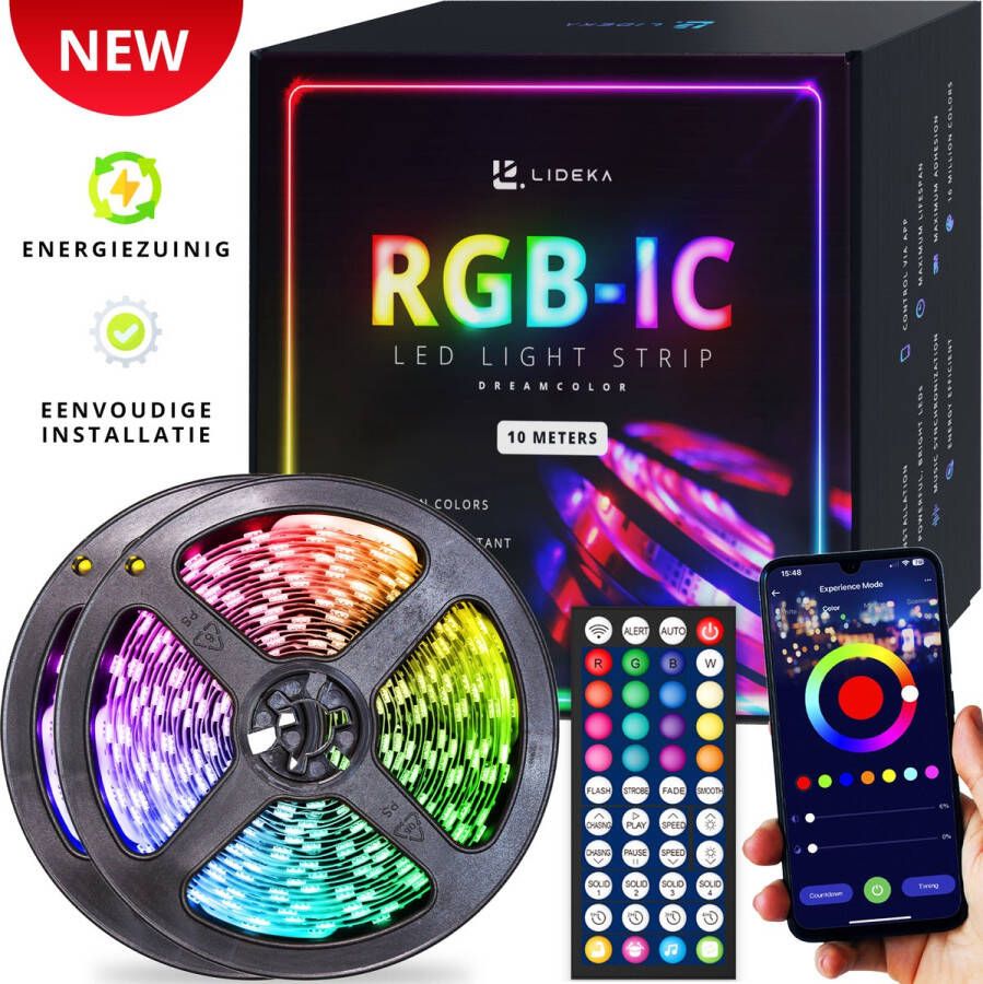 Lideka 10m Slimme RGBIC Dreamcolor LED Strip Beste kwaliteit eindeloze mogelijkheden & 2 jaar garantie Compatibel met Google & Alexa