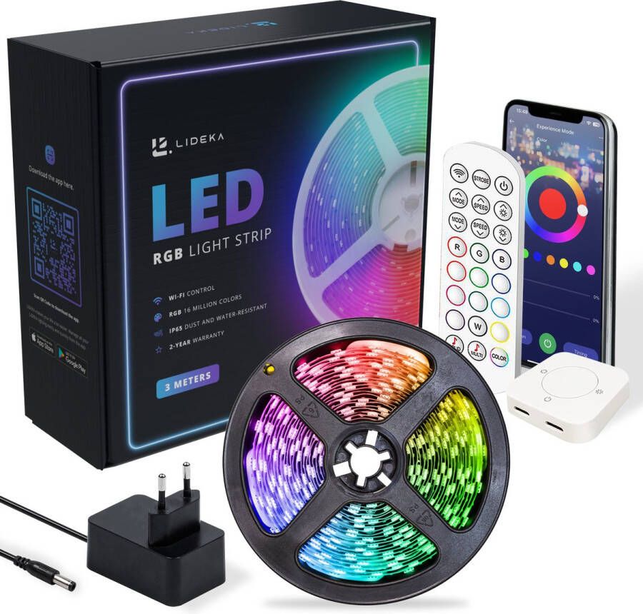 LIDEKA LED Strip 3 Meter Google & Alexa RGB incl. Afstandsbediening incl. Kleurverandering Zelfklevend Verlichting Led Lights Led Light Strip Licht strip