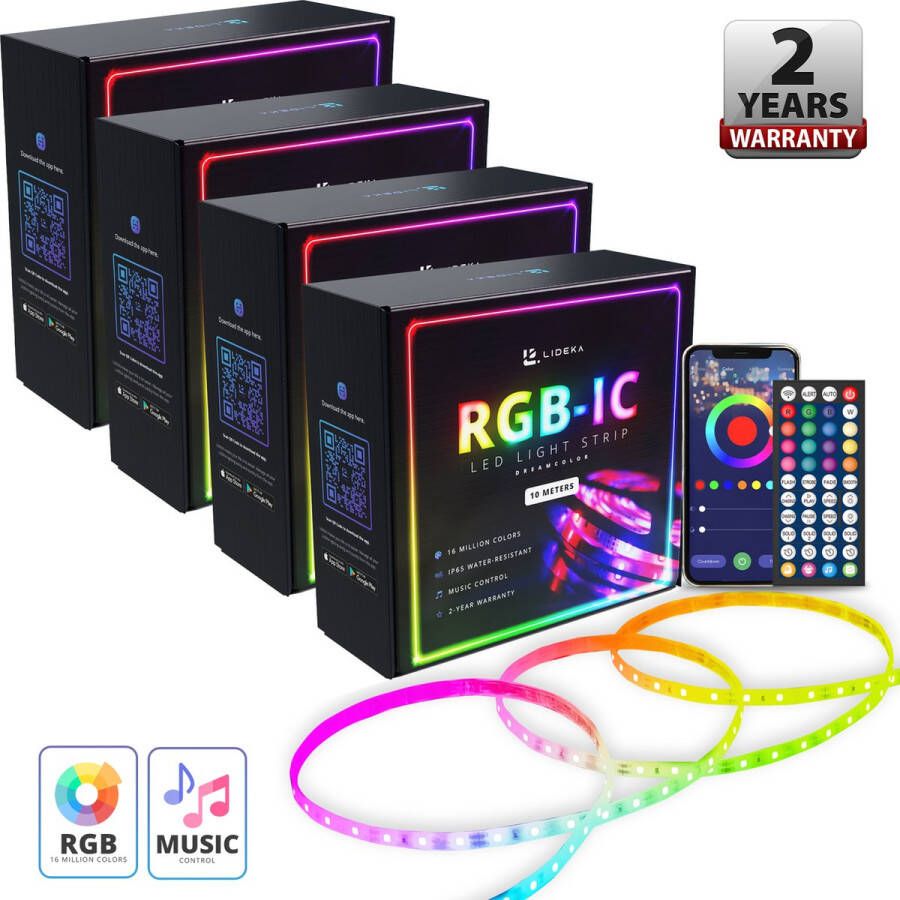 LIDEKA RGBIC LED strip 40m zelfklevend (4x10m) met afstandsbediening Wifi & App Smart LED Strip Alexa Google Siri SMD 5050 12 V LED Lichtstrip Dimbaar inkortbaar waterdicht RGB LED bar LED strip