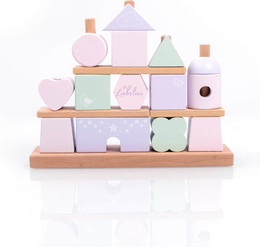 Liebelini houten speelgoed blokken huis stapelblokken roze lila mintgroen