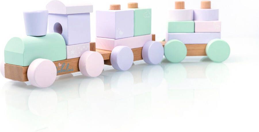 Liebelini houten speelgoed houten blokkentrein Houten speelgoedtrein stapelblokken- paars roze 40 cm