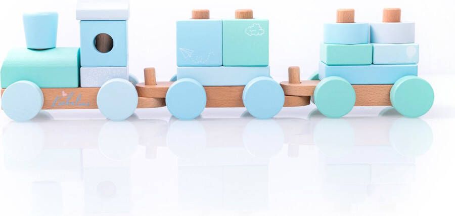 Liebelini houten speelgoed stapeltrein stapelblokken blauw stapelblokken 40 cm
