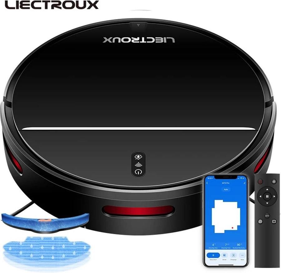 Liectroux FireBay Model M7S PRO Robot Stofzuiger Droog en Nat Dweilen Combo Smart Mapping WiFi App 4KPa Zuigkracht Borstelloze Motor Werkt met Alexa en Google Assistant Ideaal voor Huisdierhaar Tapijt Harde Vloer