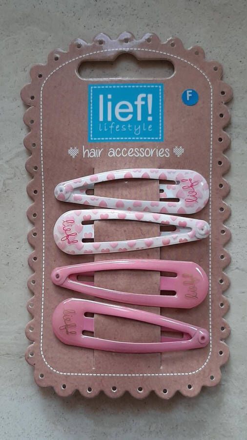 Lief! Lifestyle hair accessories Lief haarclips roze haarspeldjes met hartjes click clacks 2 sets