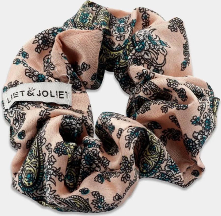 Liet&Joliet Liet & Joliet scrunchie Paisley pink petrol – Satijnzachte glanzende stof in roze petrol
