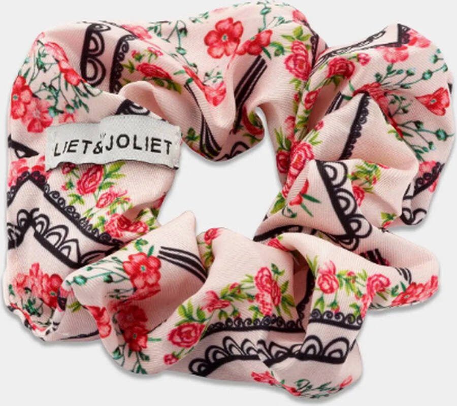 Liet&Joliet Liet & Joliet scrunchie Rose Satijnzachte glanzende stof met roos-motief