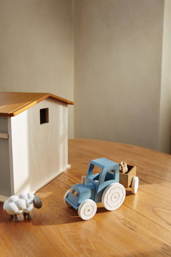 Liewood Clement Tractor met aanhangwagen houten speelgoed Blue Fog
