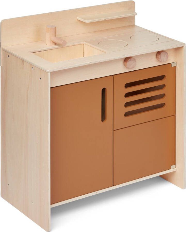 Liewood Mario Speelkeuken uit hout Pompbak 'bakplaat' 'oven' en opbergruimte Golden Caramel