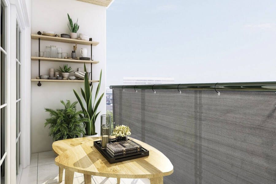 Lifa garden Balkonscherm Ondoorzichtig Balkondoek Weerbestendig Privacyscherm HDPE Balkonafdekking Antraciet Inkijkbescherming voor Balkon 500 x 90 cm