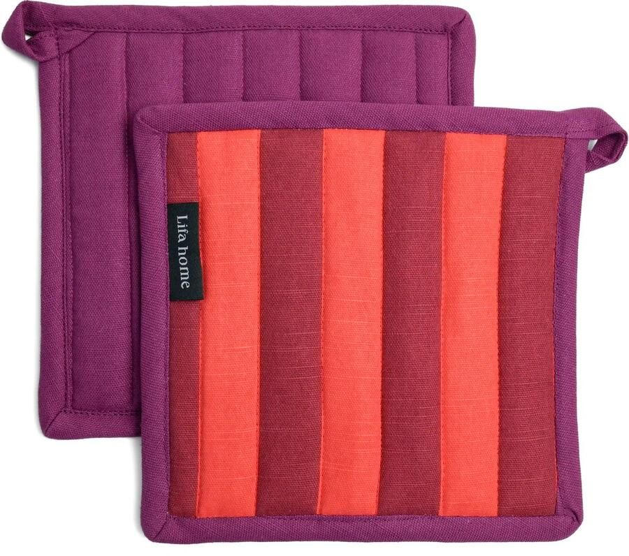 Lifa home Pannenlappen Pannenonderzetters Set Vivid Rood Oranje 20 x 20 cm Organisch Katoen 2 stuks