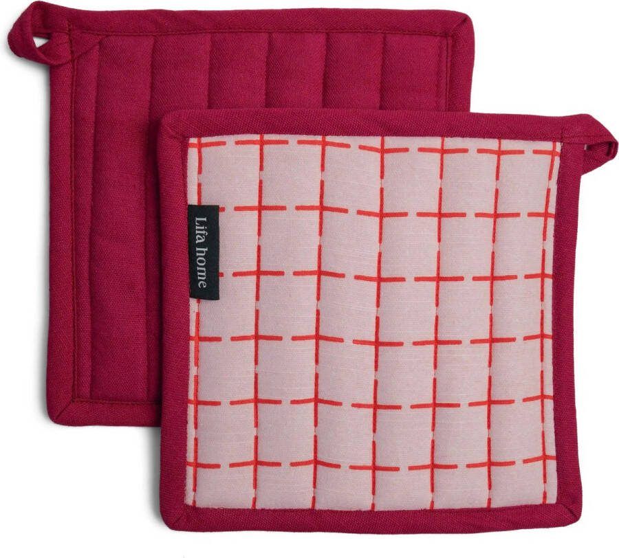 Lifa home Pannenlappen Pannenonderzetters Set Vivid Roze Oranje 20 x 20 cm Organisch Katoen 2 stuks