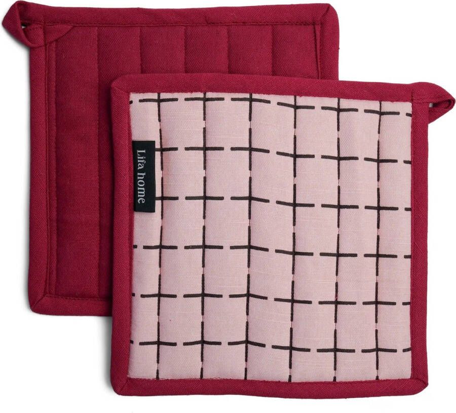 Lifa home Pannenlappen Pannenonderzetters Set Vivid Roze Rood 20 x 20 cm Organisch Katoen 2 stuks