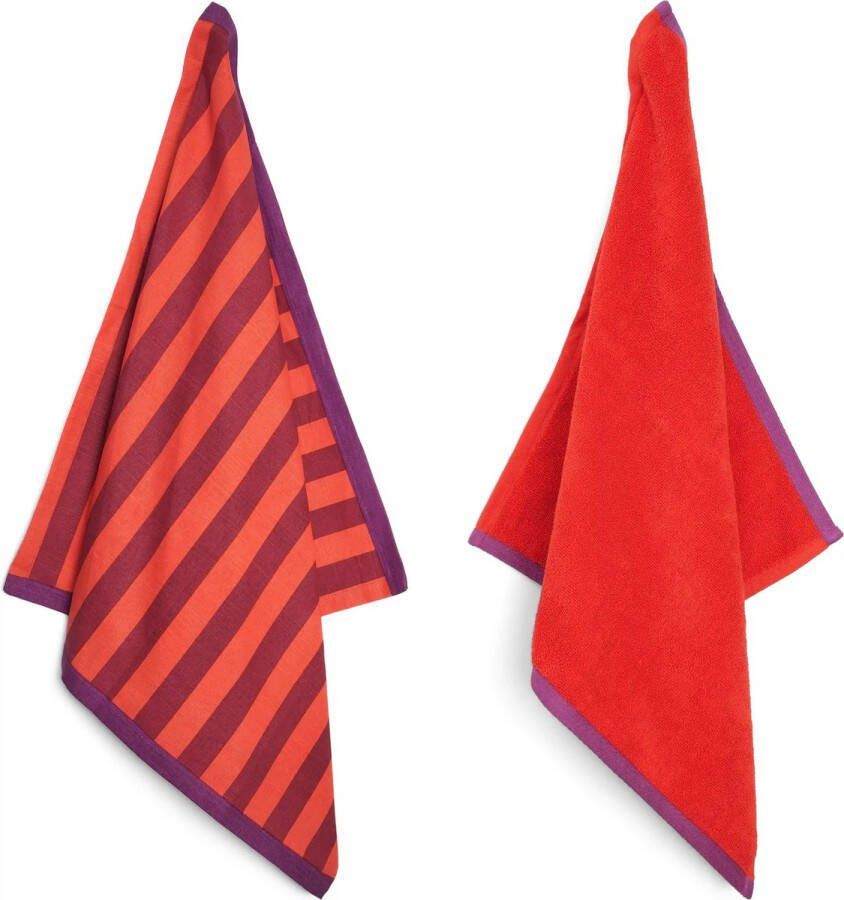 Lifa home Theedoek en Handdoek Set Vivid Rood Oranje Organisch Katoen