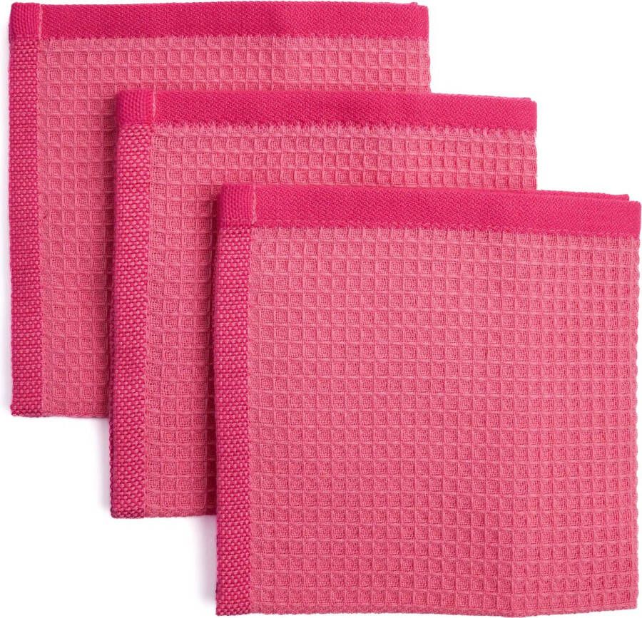 Lifa home Vaatdoek Set Vivid Roze 30 x 30 cm Organisch Katoen 3 stuks