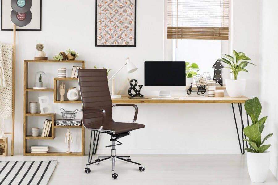 Lifa-Living Bureaustoel Brisbane Donkerbruin PU-Leer Modern Ergonomisch Verstelbaar Voor Volwassenen Voor Kantoor- Draagcapaciteit: 150 kg