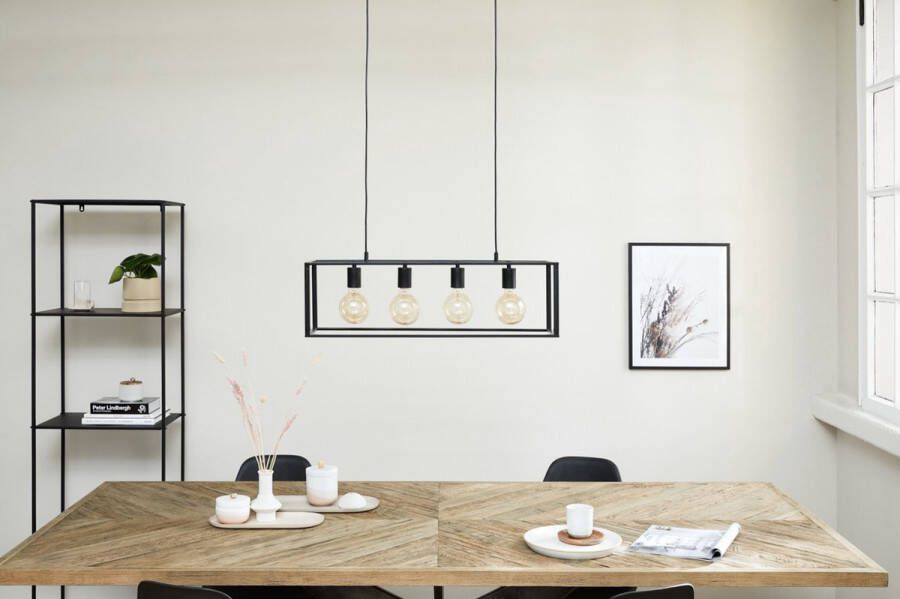 Lifa-Living Industriële Hanglamp Zwart Metalen Frame- 4 Lichtpunten E27 voor Gloeilampen Inclusief Bevestigingsmateriaal 75 x 22 x 22 cm
