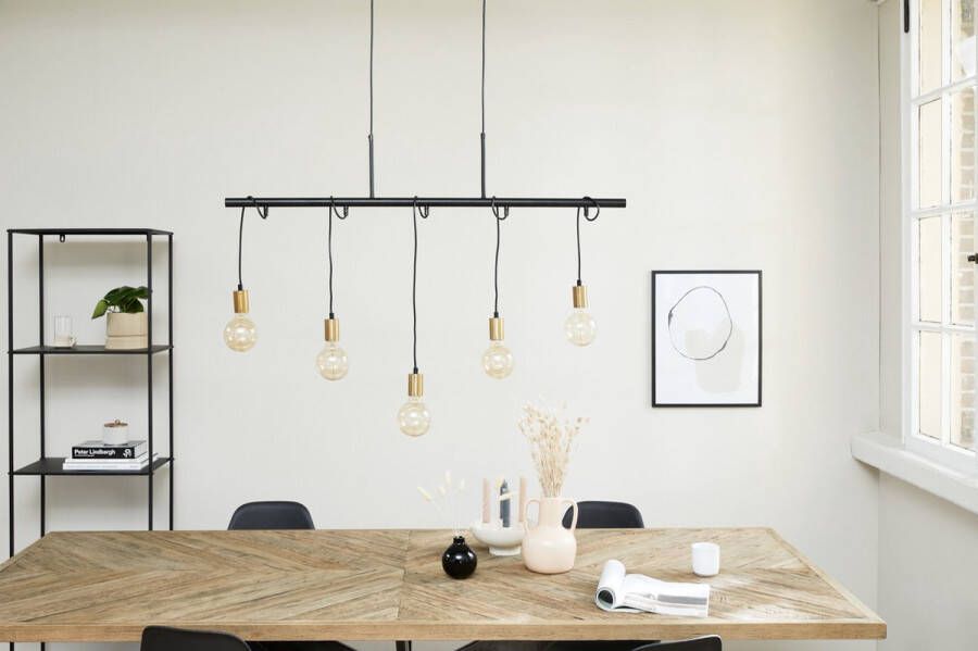 Lifa-Living Industriële Hanglamp Zwart Metalen Frame- 5 Lichtpunten E27 voor Gloeilampen Inclusief Bevestigingsmateriaal 110 x 150 cm