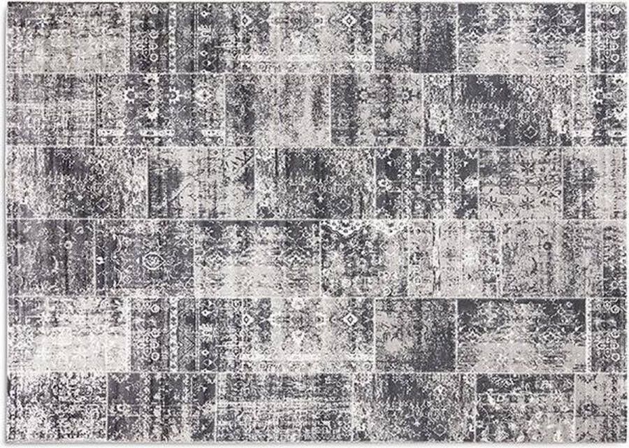 Lifa-Living LIFA LIVING Vintage Vloerkleed | Grijs Tapijt | Geruit Vloerkleed | Patchwork Vloerkleed voor Woonkamer | Slaapkamer | 160 x 230 cm