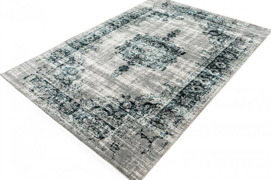 Lifa-Living Lifa Living Vintage Vloerkleed Donkergrijs en Blauw Oosters voor Woonkamer en Slaapkamer 160 x 230 cm