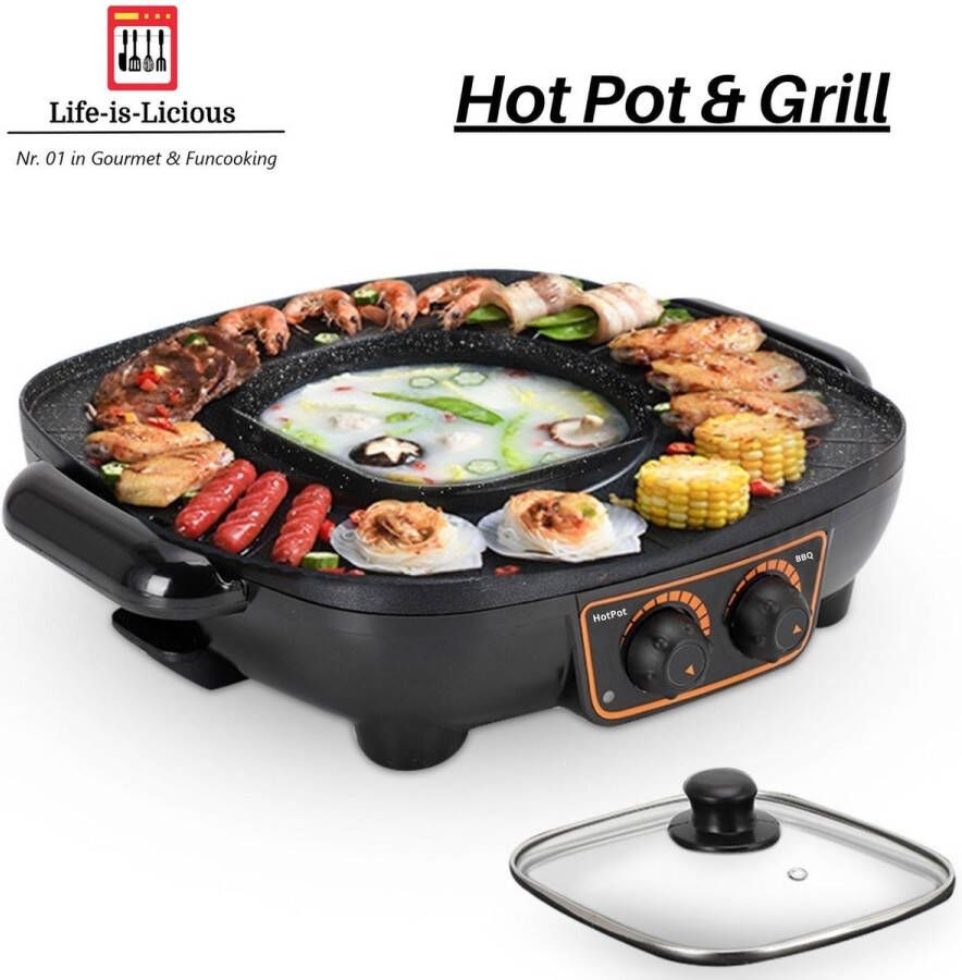 Life is Licious Life-is-Licious Hot-Pot & Grill apparaat Gourmetstel Grilplaat Bakplaat Tafel BBQ Fondue