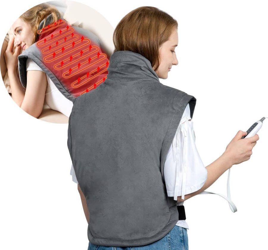 Life Setting Elektrisch Warmtekussen Nekkussen met Warmtebron Schouder- en Rugkussen Warmtedeken 6 Warmtestanden 4 Timerstanden Rug- of Nekklachten