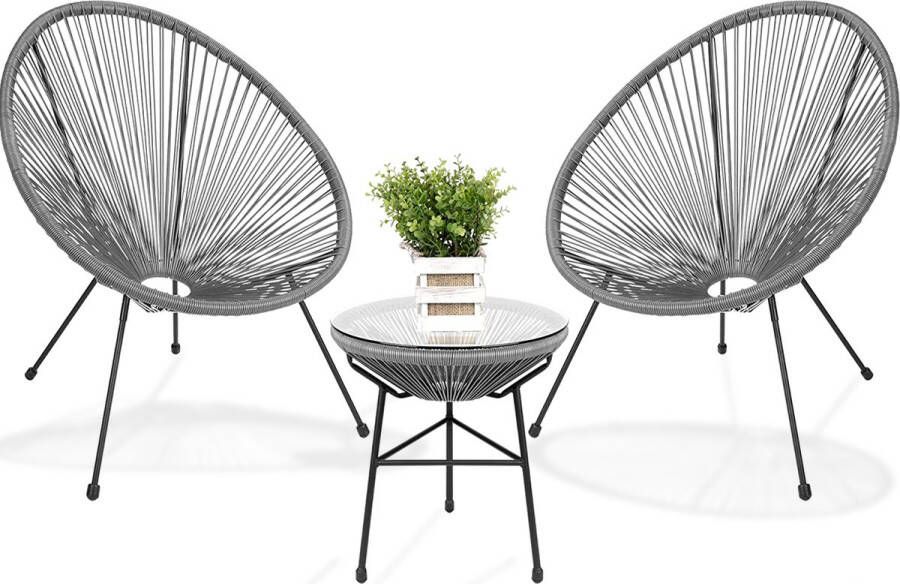 LifeGoods Acapulco Bistroset 2 Persoons Tuinstoelen Tuinset met Bijzettafel 3-Delig Grijs