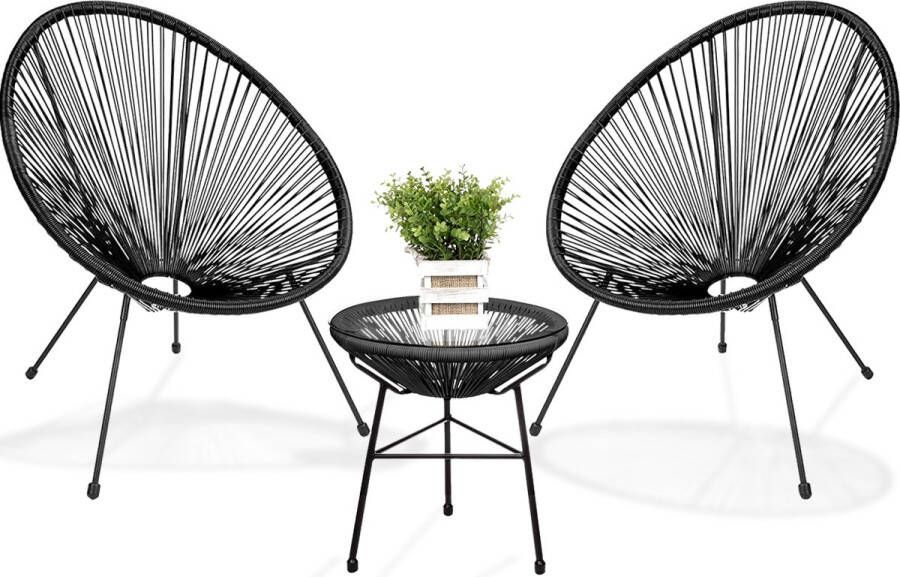 LifeGoods Acapulco Bistroset 2 Persoons Tuinstoelen Tuinset met Bijzettafel 3-Delig Zwart