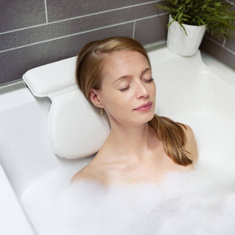 LifeGoods Luxe Badkussen met Anti Slip Zuignappen Home Spa Kussen voor Rug Schouder Nek Orthopedisch Hoofd Steun voor In Bad en Jacuzzi Waterdicht Wit