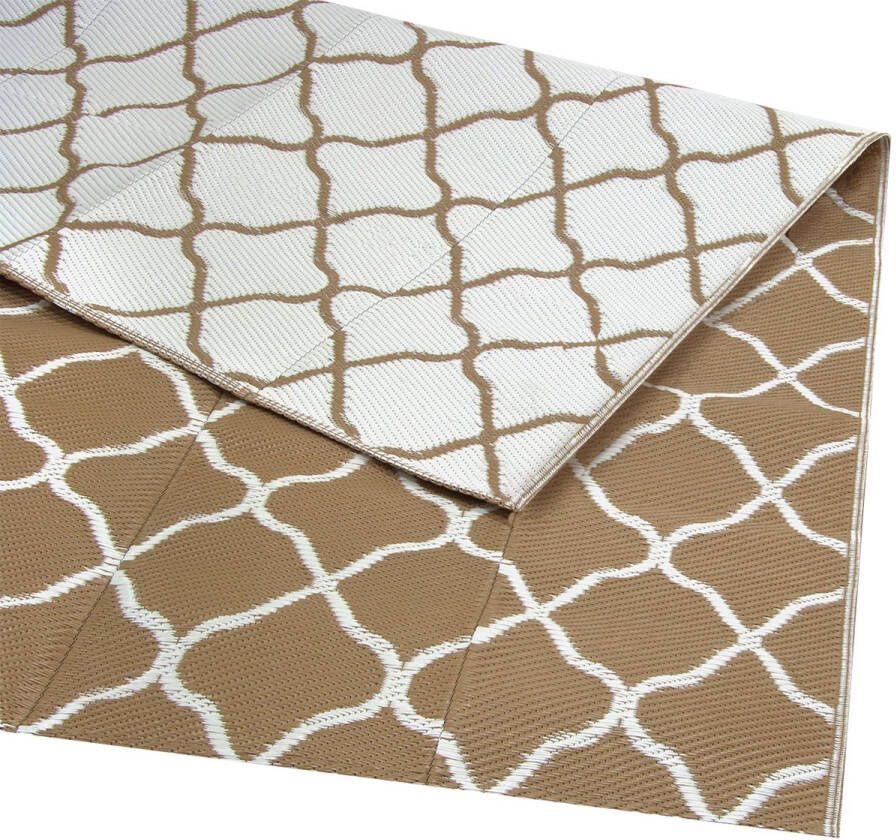 LifeGoods Buitenkleed 120x180CM Vloerkleed Tuintapijt Omkeerbaar Incl. Draagtas Met Patroon Beige Wit