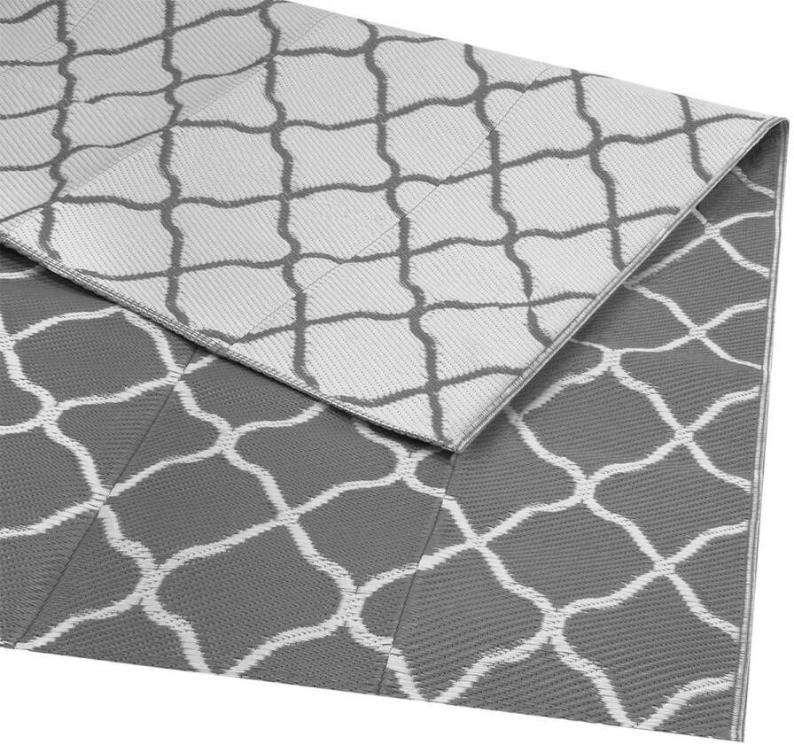 LifeGoods Buitenkleed 152x230CM Vloerkleed Tuintapijt Buitentapijt Omkeerbaar Incl. Draagtas Met Patroon Grijs Wit