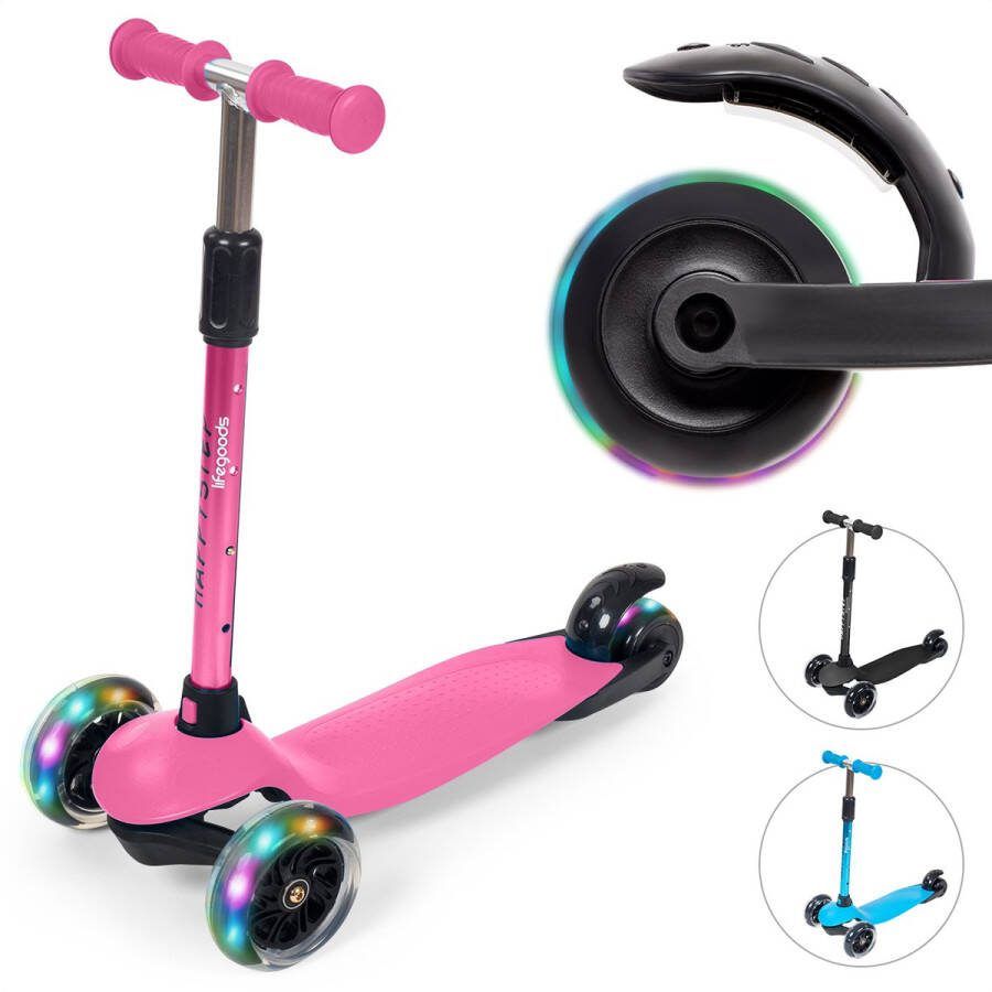 LifeGoods HappyStep Kinderstep Step 2-5 Jaar 3 Lichtgevende Wielen Jongens Meisjes Roze