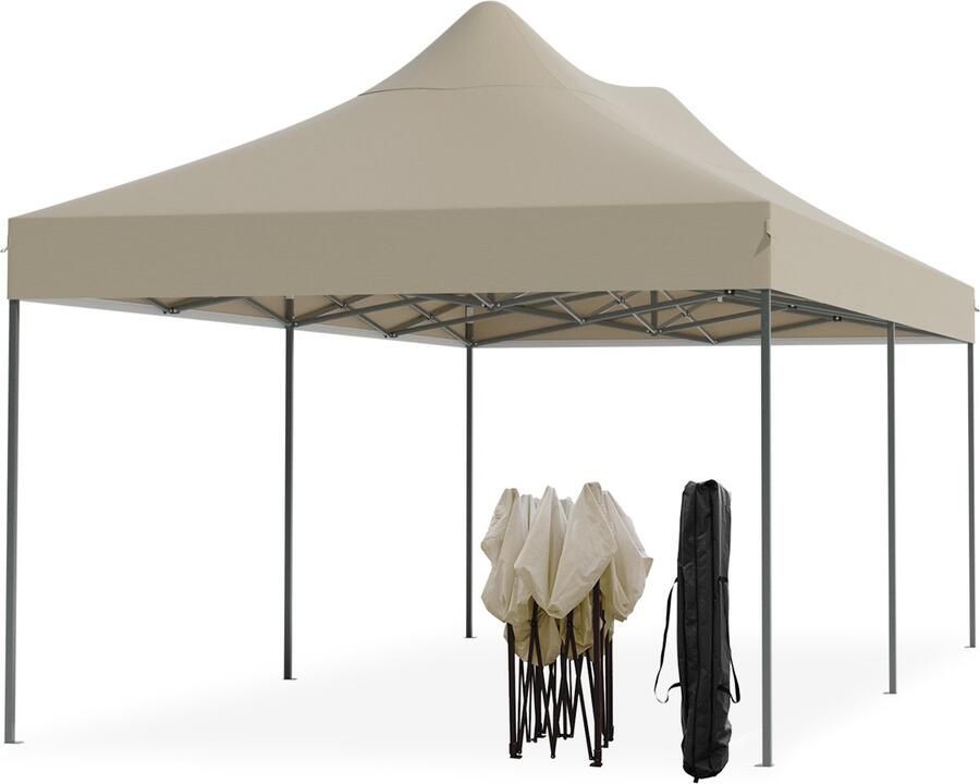 LifeGoods Partytent Opvouwbaar 3x6 m Easy Up Paviljoen Waterdicht Draagtas met Wieltjes Beige