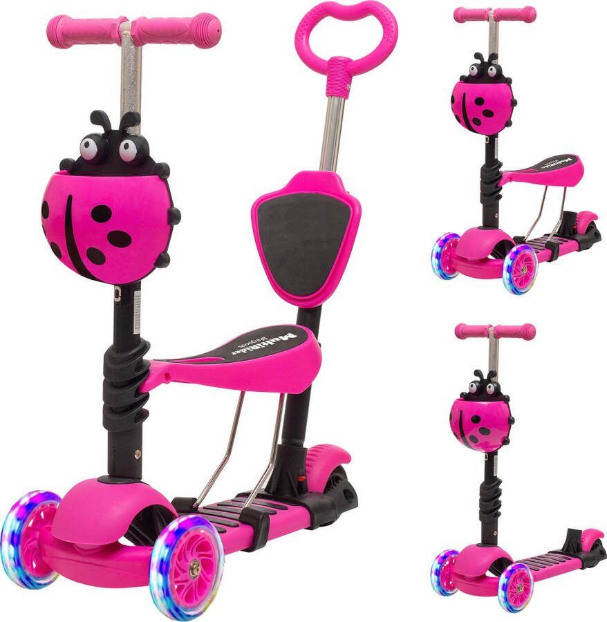 LifeGoods MultiRider Kinderstep met Duwstang 3 tot 8 Jaar Jongens Meisjes 3 Lichtgevende Wielen Roze