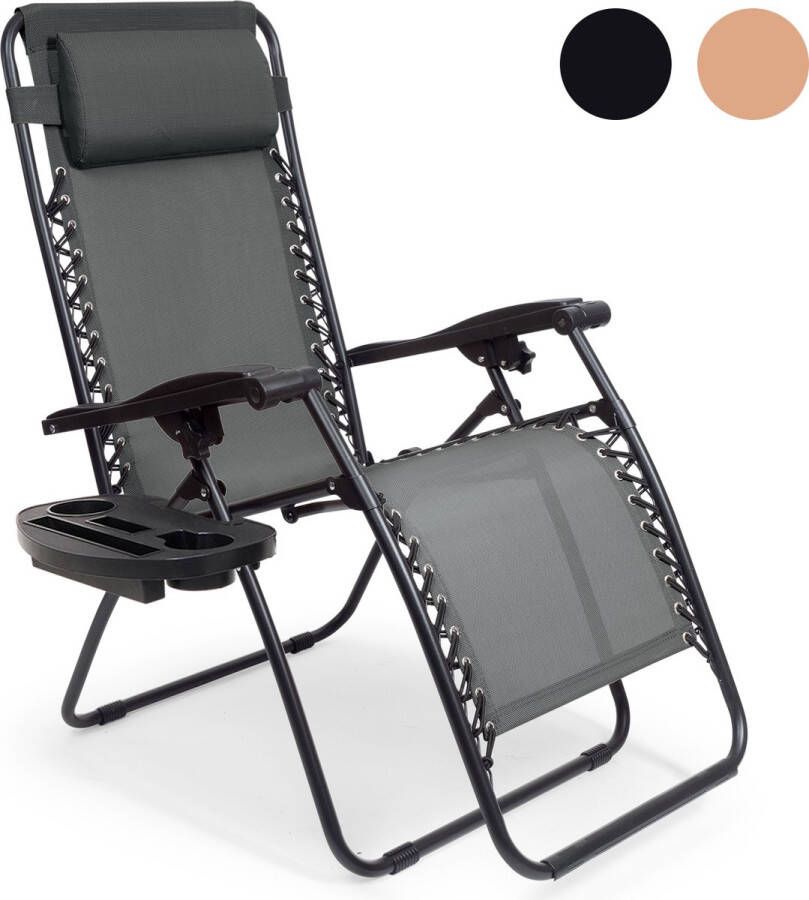 LifeGoods Opvouwbare Tuinstoel 30°-90° Verstelbaar Ligstoel Tuin Metaal Donkergrijs