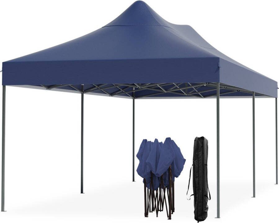 LifeGoods Partytent Opvouwbaar 3x6 m Easy Up Paviljoen Waterdicht Draagtas met Wieltjes Donkerblauw