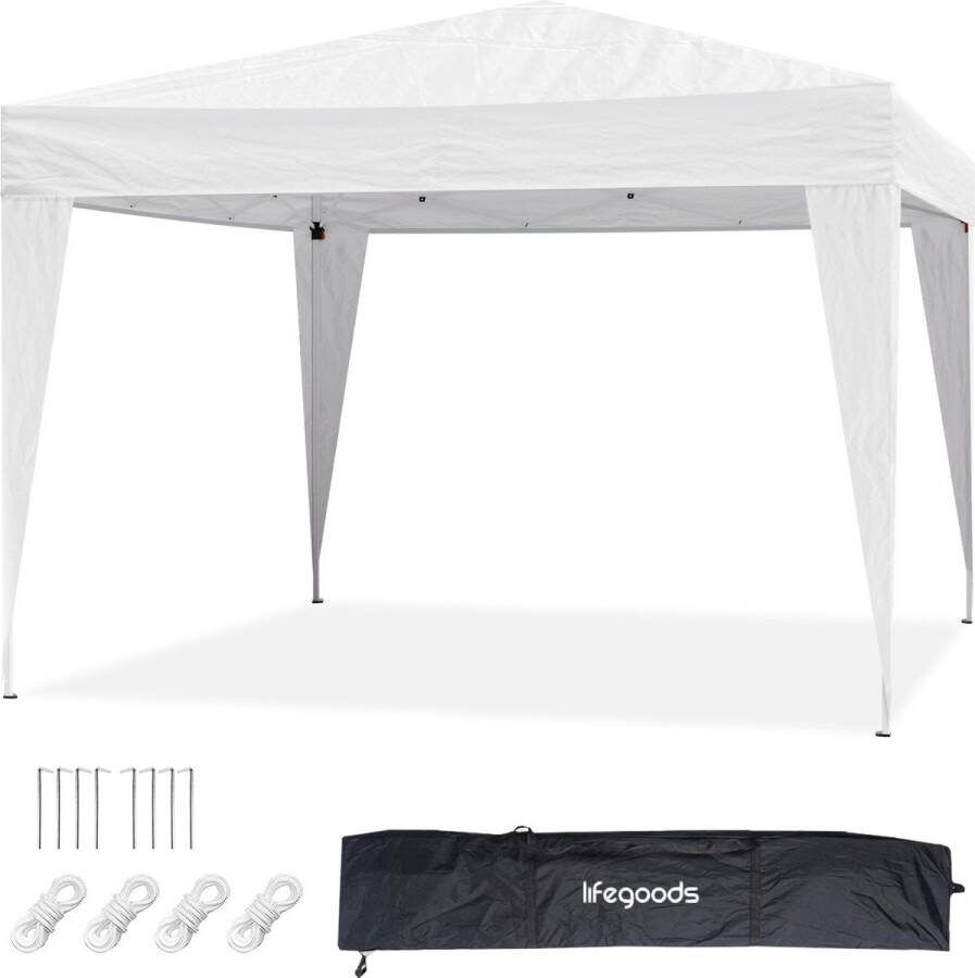 LifeGoods Partytent Paviljoen 3x3 m Easy Up Opvouwbaar Met Draagtas Wit